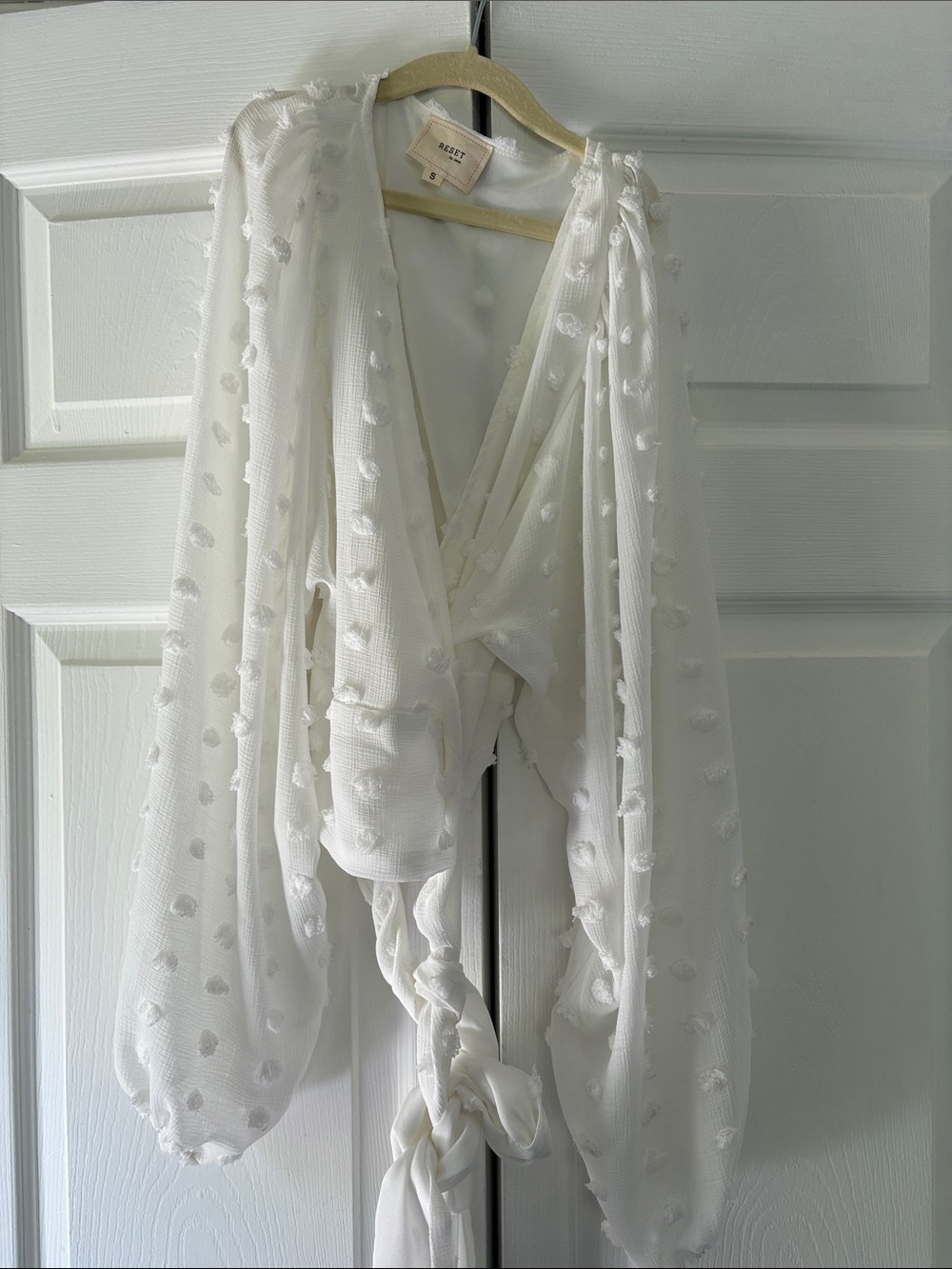Reset by Jane White Swiss Dot Tie-Front Blouse